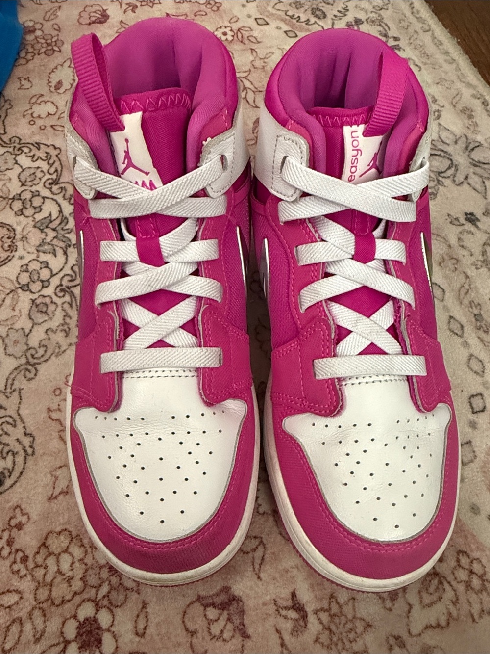 Nike Kids Pink and White High-Top Sneakers - Jordan Style
